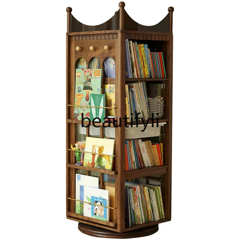 

360-Degree solid wood children's bookcase retro storage cabinet corner storage picture book rack