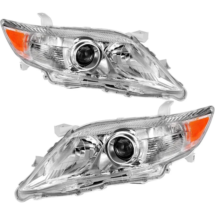 

Headlight Assembly Compatible with 2010-2011 Camry Only Fit Hybrid Model Chrome Housing Amber Reflector Projector Headlights(Dri