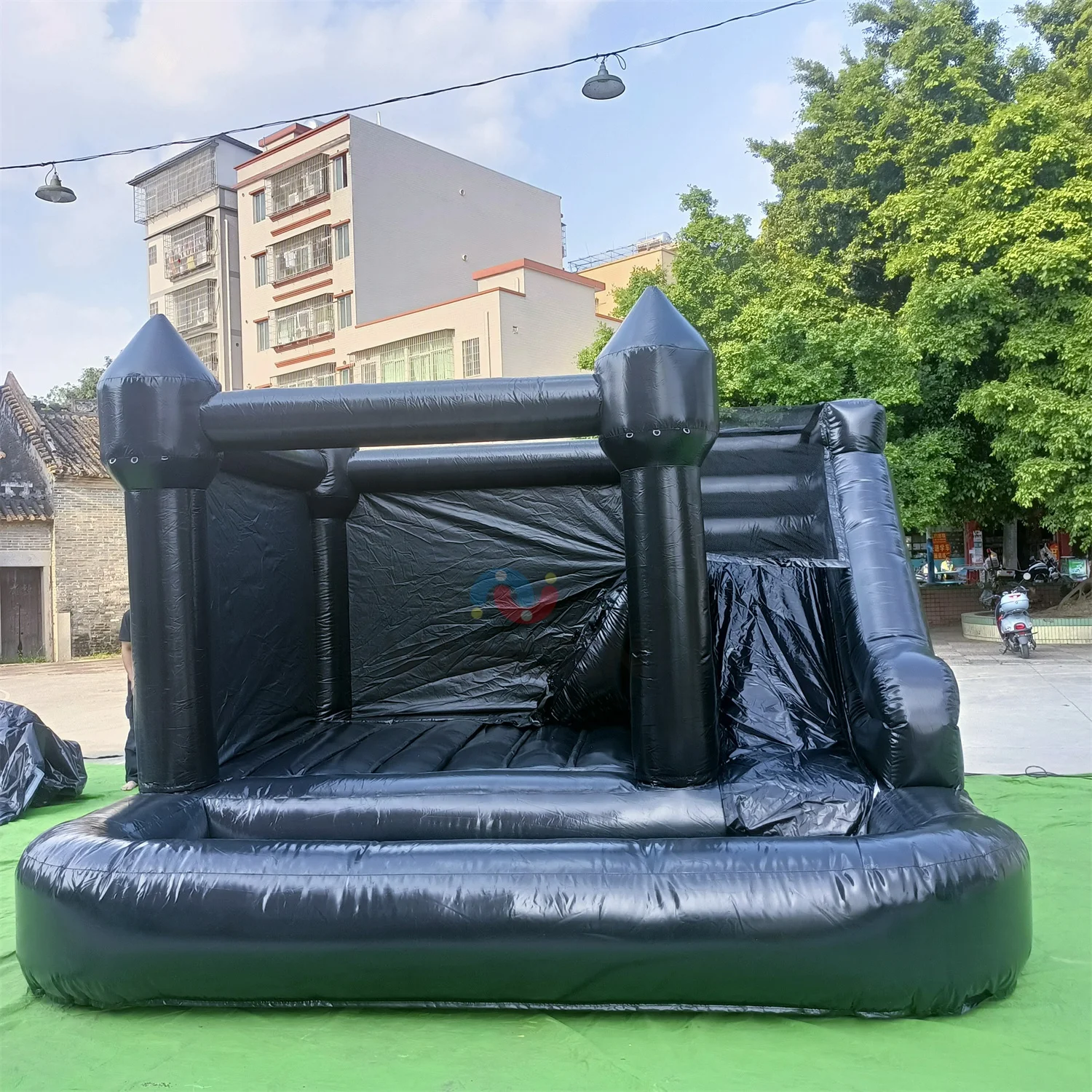 

Halloween Black Color Bouncy Castle with Slide 13x13ft Inflatable Bounce House White with air Blower and Fast Shipping