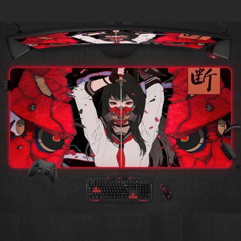 Mouse Pad E-Sports Devil Mask Desk Accessory Red Keyboard Deskpad Anime Gaming Accessories Play Mats Anti-Scratch Easy To Clean