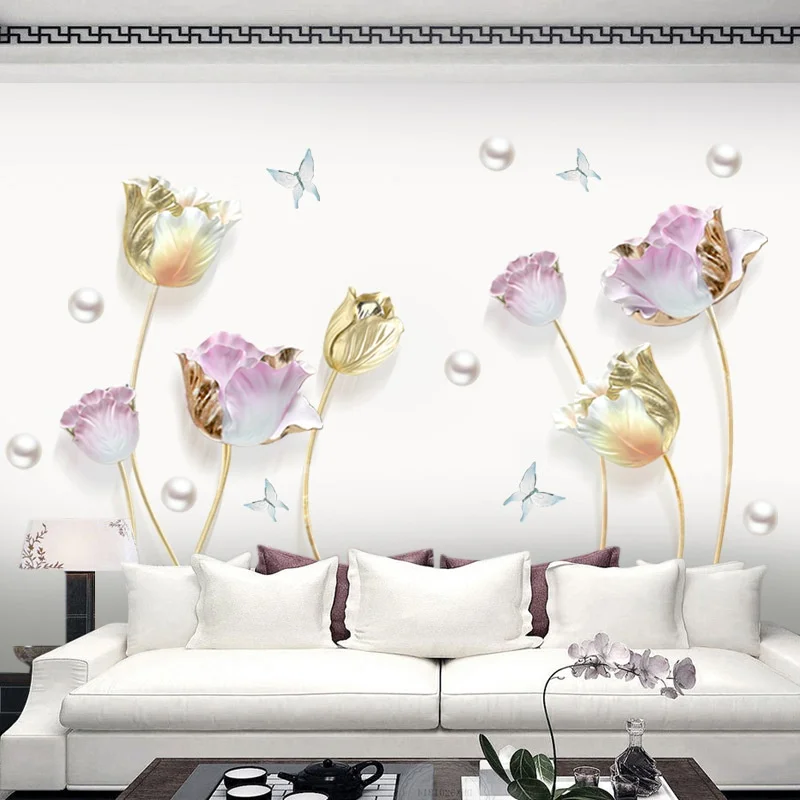 

Tulip 3D Wall Stickers Self Adhesive Bedroom Decorations Warm Room PVC Wall Paper Decals Home Decoration Waterproof