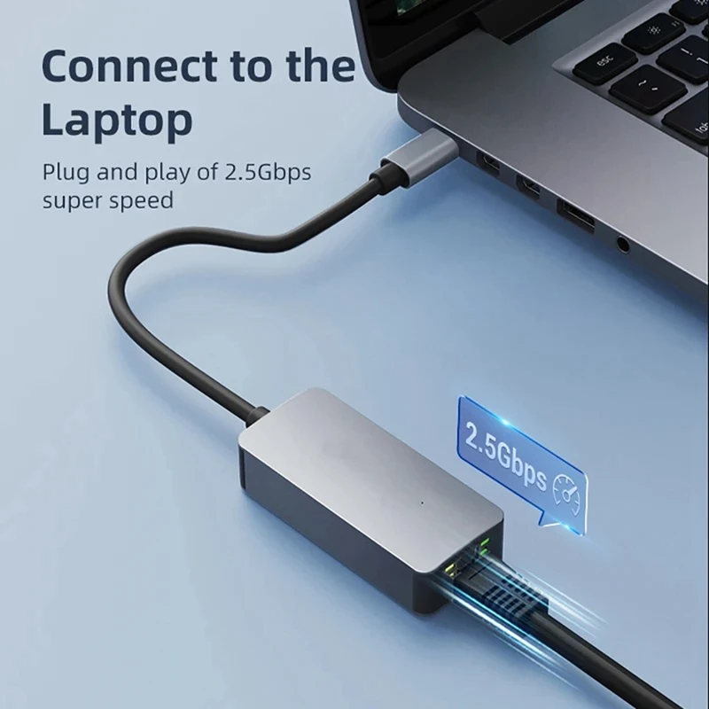 2500Mbps Ethernet Gigabit Adapter Type-C to RJ45 Network Card 2.5G Gigabit Ethernet Converter LAN Hub for Win 8.1/10/11-TCES