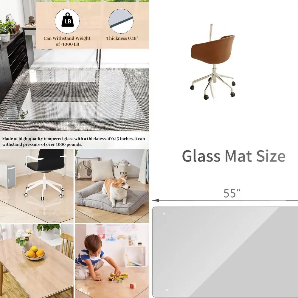 

Коврик для стула из толстого стекла 30 x 55 для ковров или твердой древесины, сверхпрочный, с закругленными углами и полированными краями