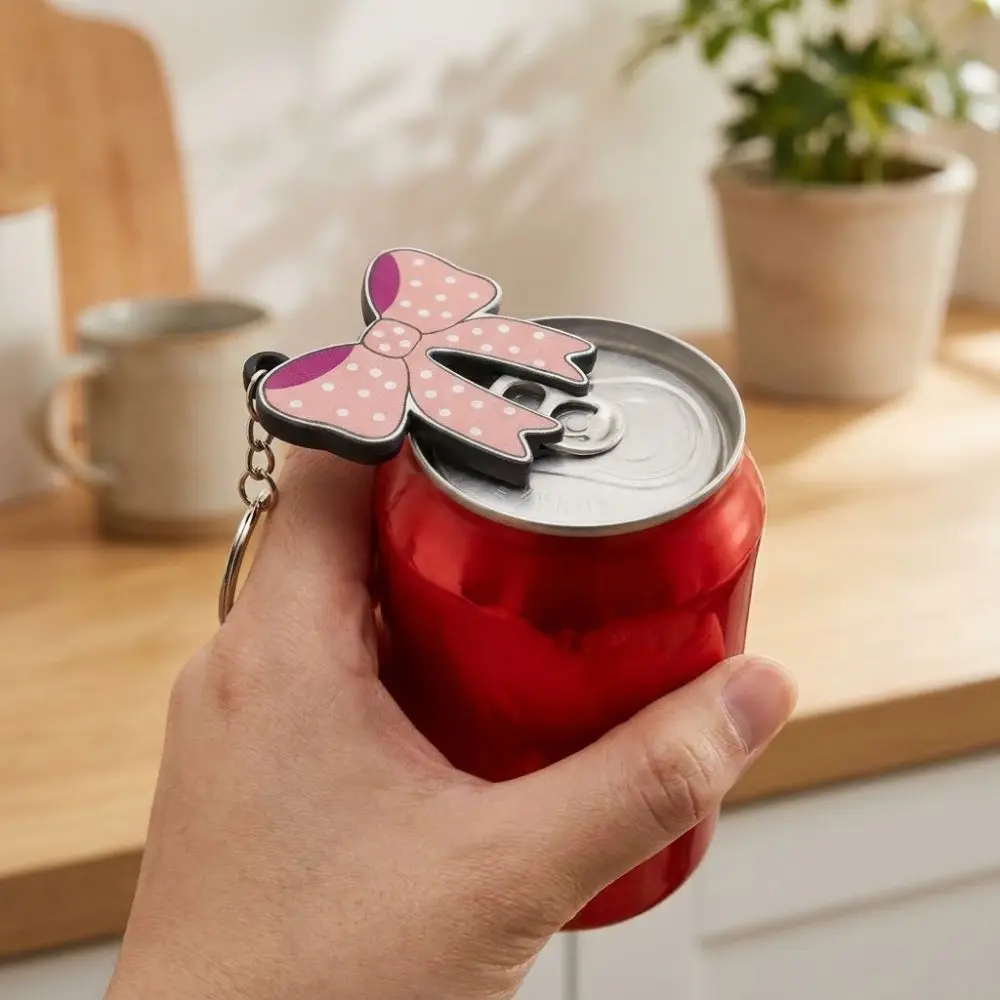Non Slip Bow Keychain Bottle Opener Beautiful Practical Cute Aesthetic Soda Can Opening Bow Tie Shape Plastic 2 in 1 Bow Keyring