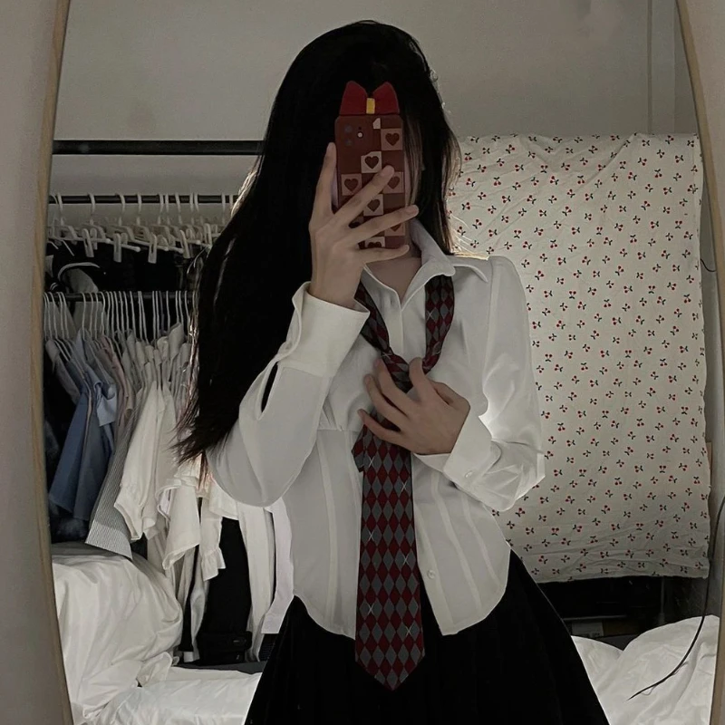 Camicie per le donne Slim Bianco Camisas Ropa Mujer Top Manica lunga Y2k Abbigliamento Preppy Coreano Stile di moda JK Studenti Retro Solid