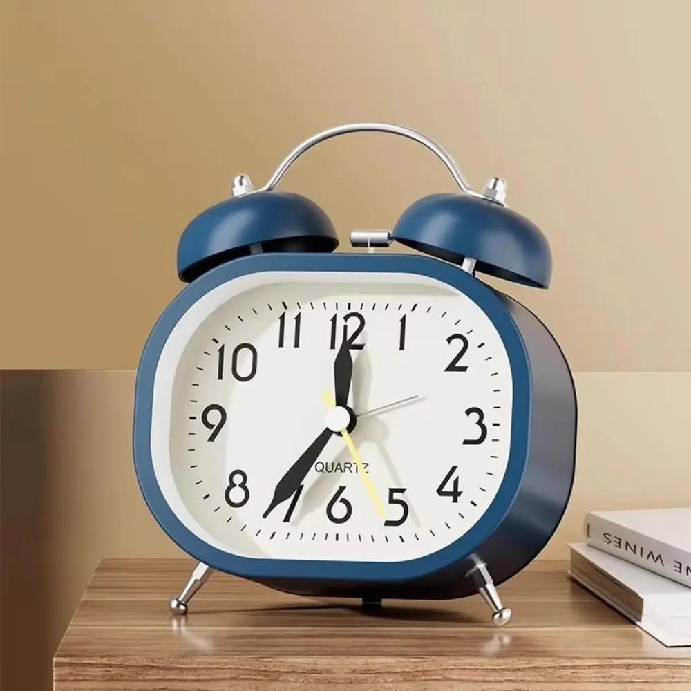 

Metal Design Metal Alarm Clock Loud Ringtone Night Light Bedside Wake-up Clock Silent Operation Oval Mechanical Clock