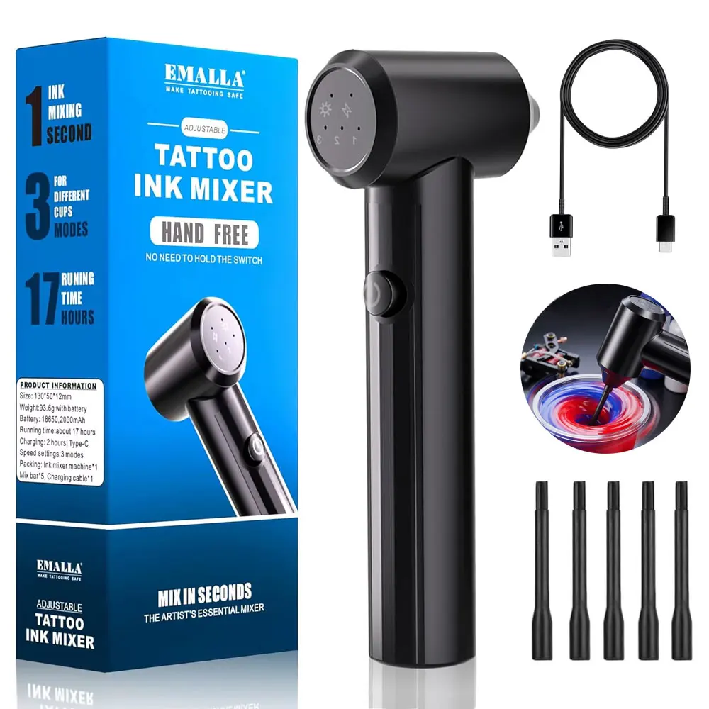 Tattoo Ink Mixer Machine Rechargeable Pigment Mixer Adjustable Speeds Makeup Microblading Tattoo Electric Agitator with Sticks