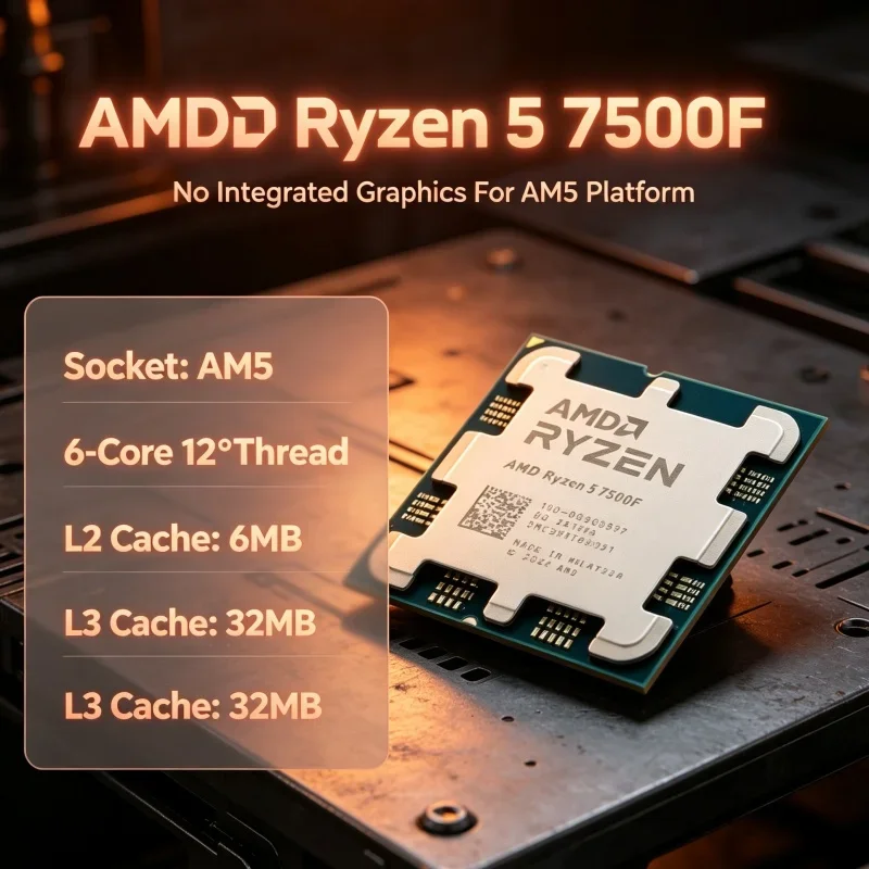 CPU AMD R5 7500F 6 Core 12 Thread 5.0GHz Boost 32MB L3 DDR5 PCIe 5.0 AM5 Processor