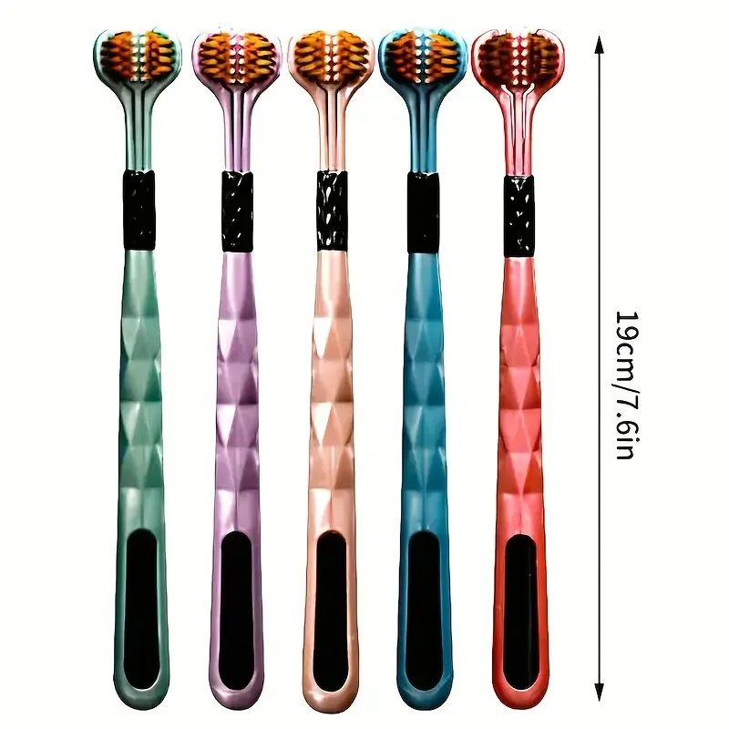 Spazzolino manuale 3D da 5 pezzi Spazzolino morbido a forma di U a tre lati per la pulizia orale completa per adulti, uomini e donne, coppie