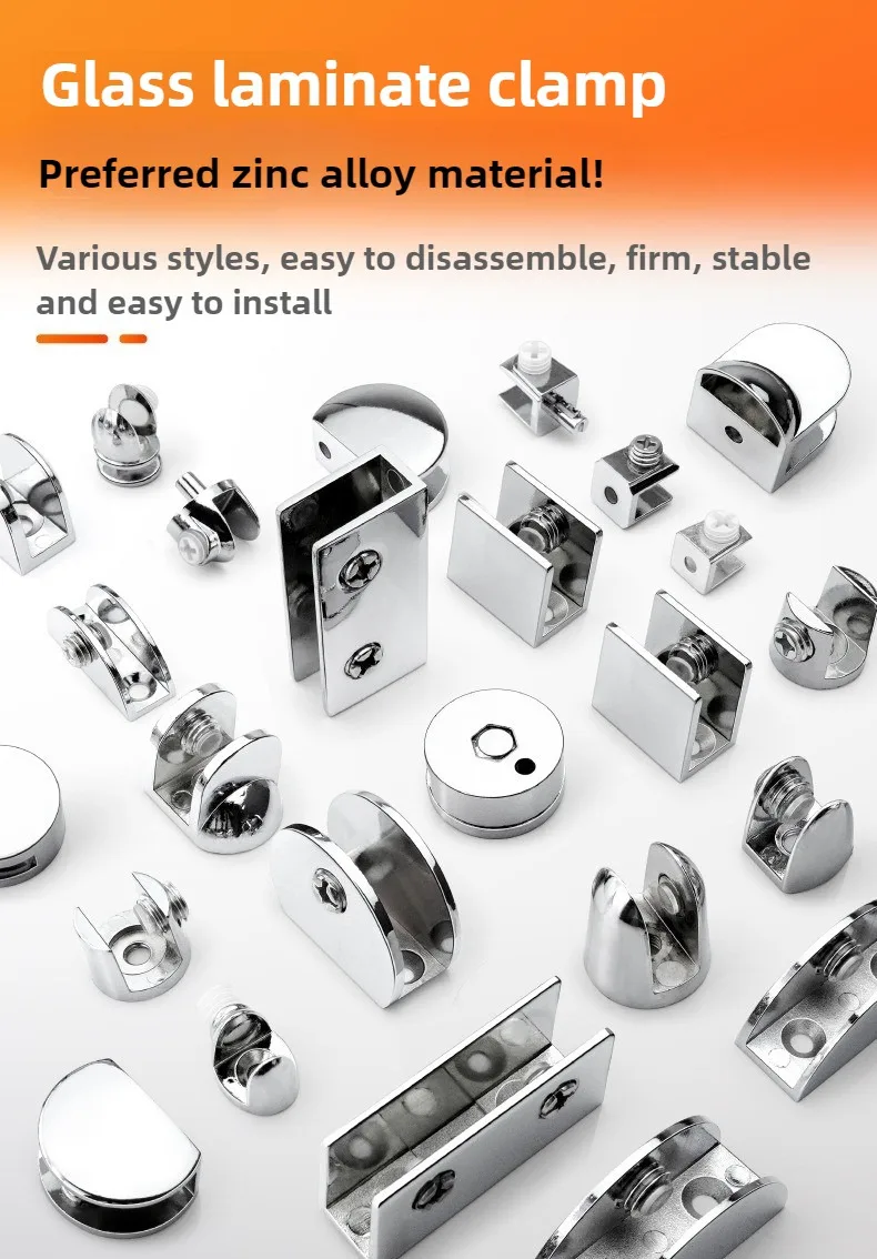 4 Stück Glasklemmenhalter Regalclip aus Zinklegierung, verchromte Halterung für 8mm, 10mm, 12mm dicke Spiegelhalterungen und Regale – Detail 1