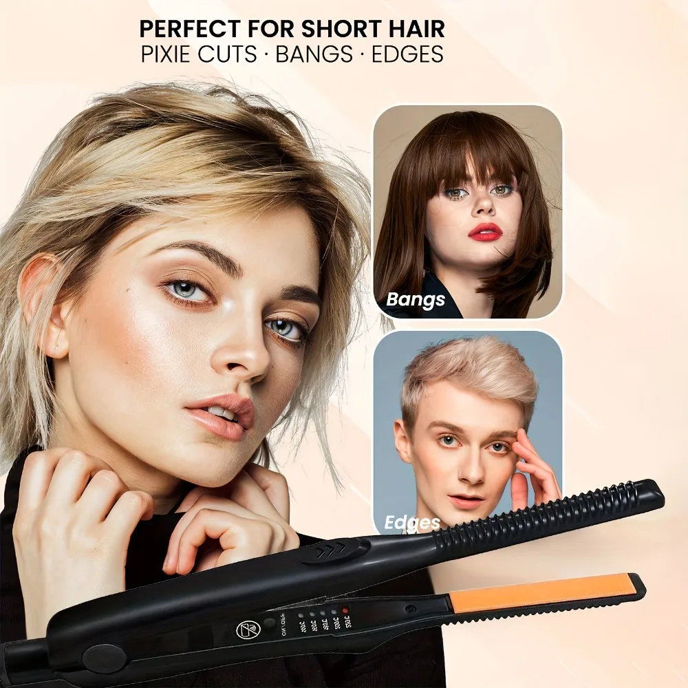Portable Ceramic Flat Iron, 2-In-1 Hair Straightener Curler for Short Hair and Beard Daily Look