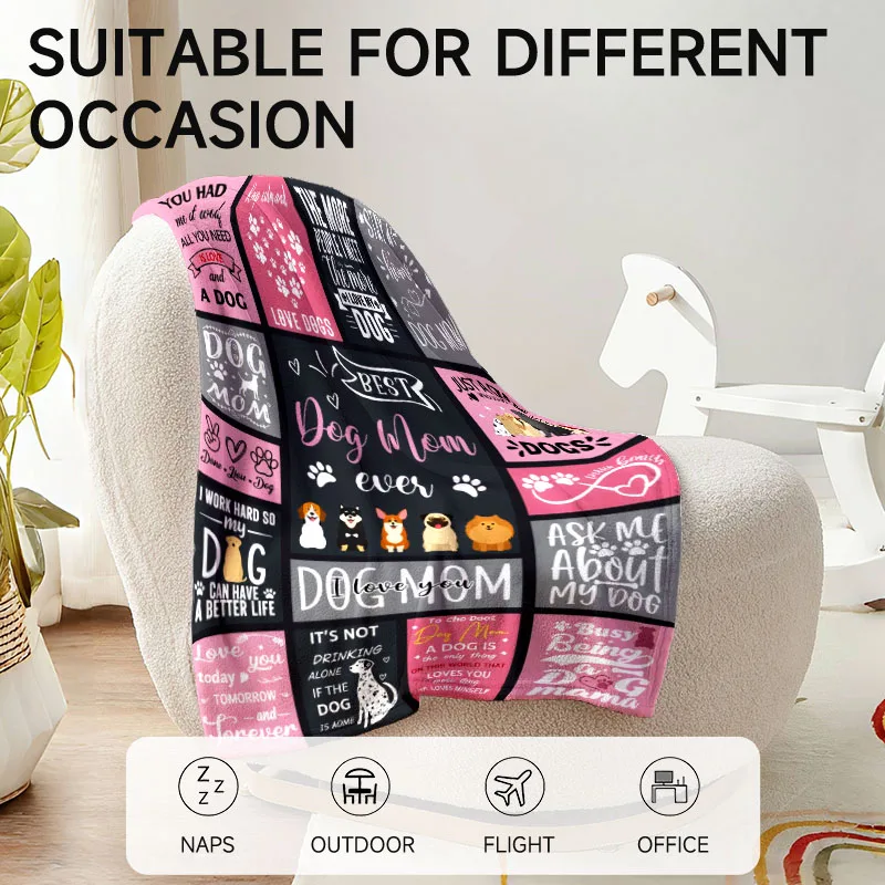 قطعة واحدة من بطانية الفانيلا ذات طابع كلب أمي، طراز مريح للأريكة والسرير والمكتب. هدية مثالية للعائلة والأصدقاء والعطلات. #3