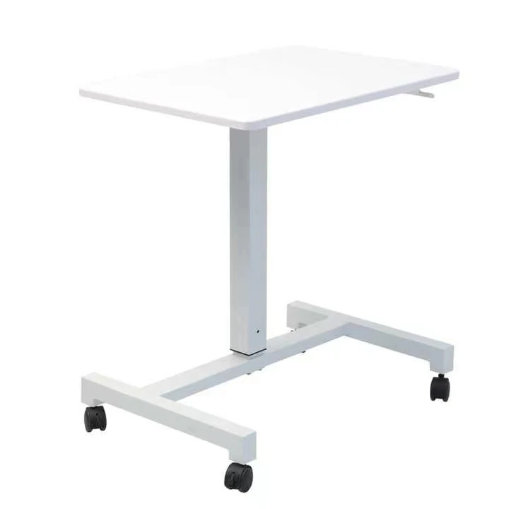 One Leg Movable Table Single Column Electric Height Adjustable Pneumatic Lifting Mobile Standing Desk With Wheels Desk Table