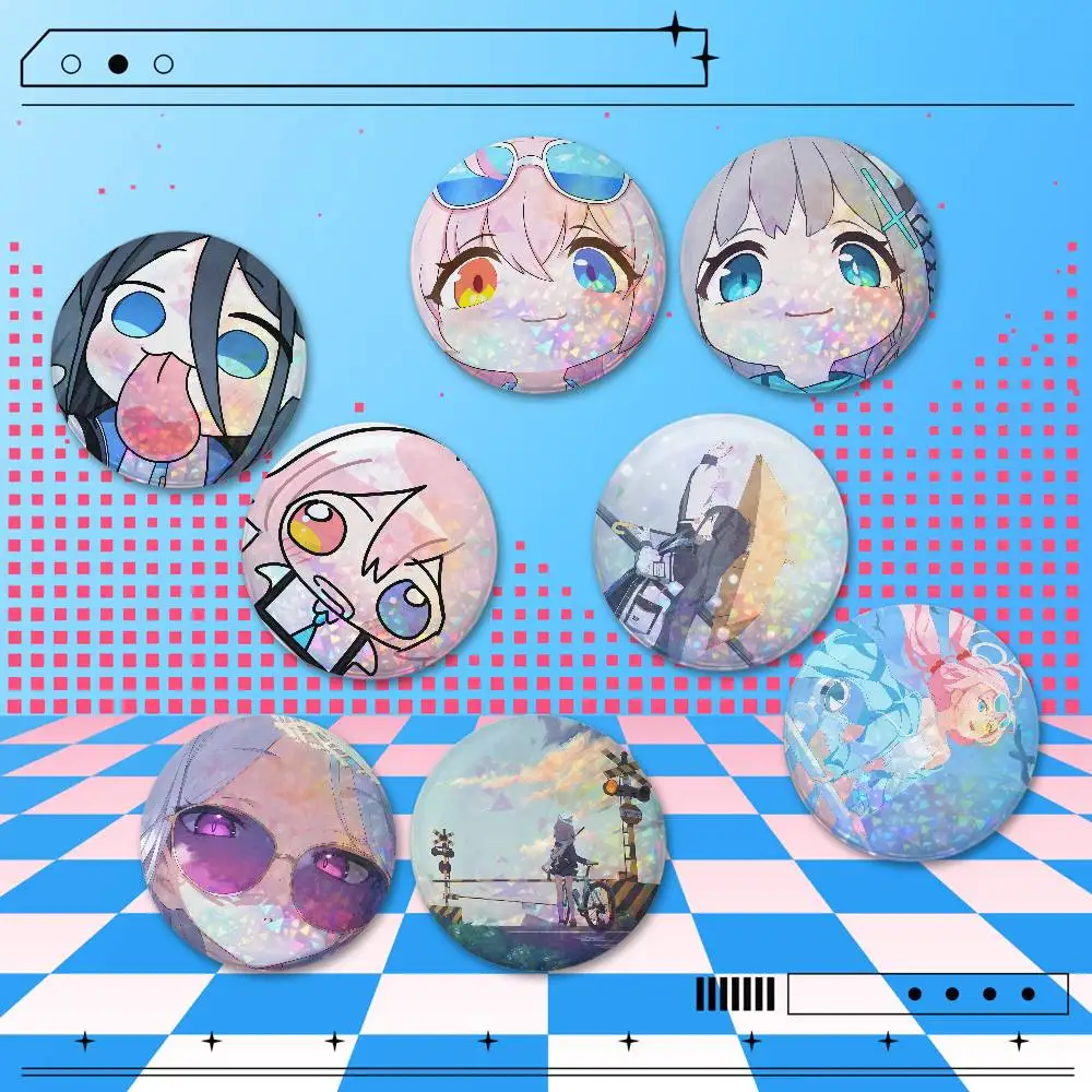 Blue Archive 2 Pcs Set Holographic Round Button Badges Custom Pins for Backpack Clothes Hat Bag Accessories