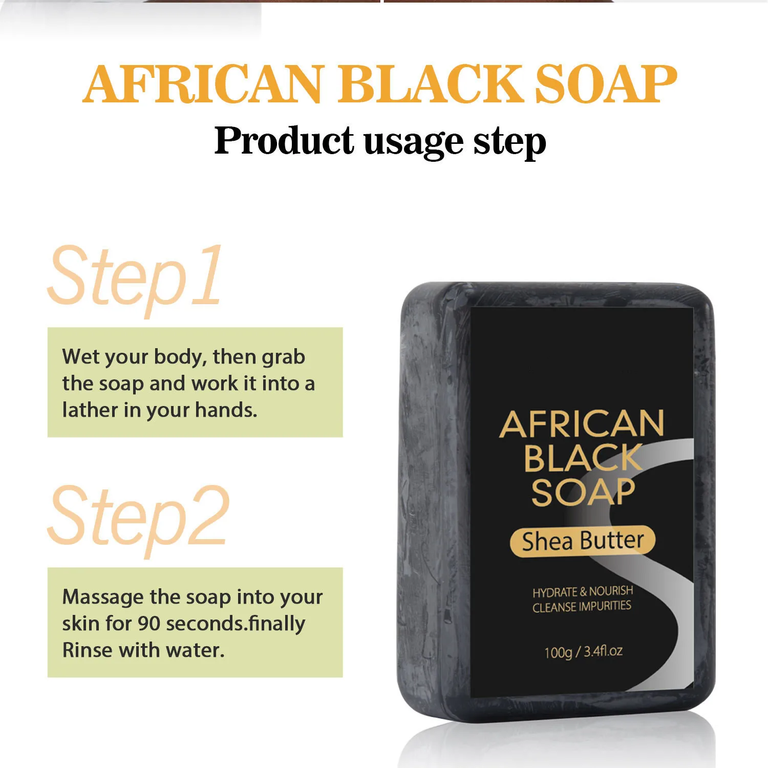 African Black Soap Shea Butter Moisturizing Acne Treatment Cleanser for Clear Skin Care Deep Cleaning