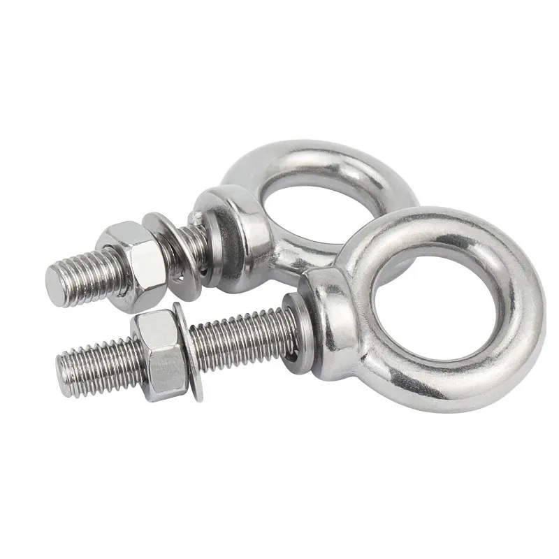 304 Stainless Steel M10 M12 M14 M16 M18 M20 M22 M24 M27 M30 Eyebolts with Nut Washer Marine Lifting Eye Ring Screws Set