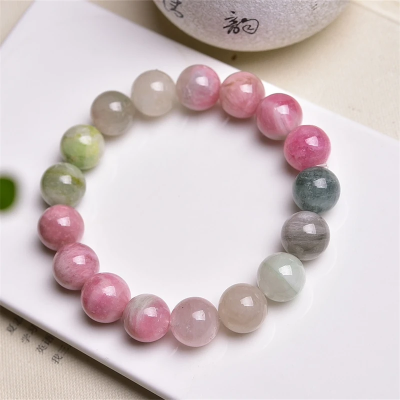 12MM Natural Watermelon Tourmaline Bracelet Women Fashion Luxury New Design Sweet Bangles Yoga Couple Gift 1PCS