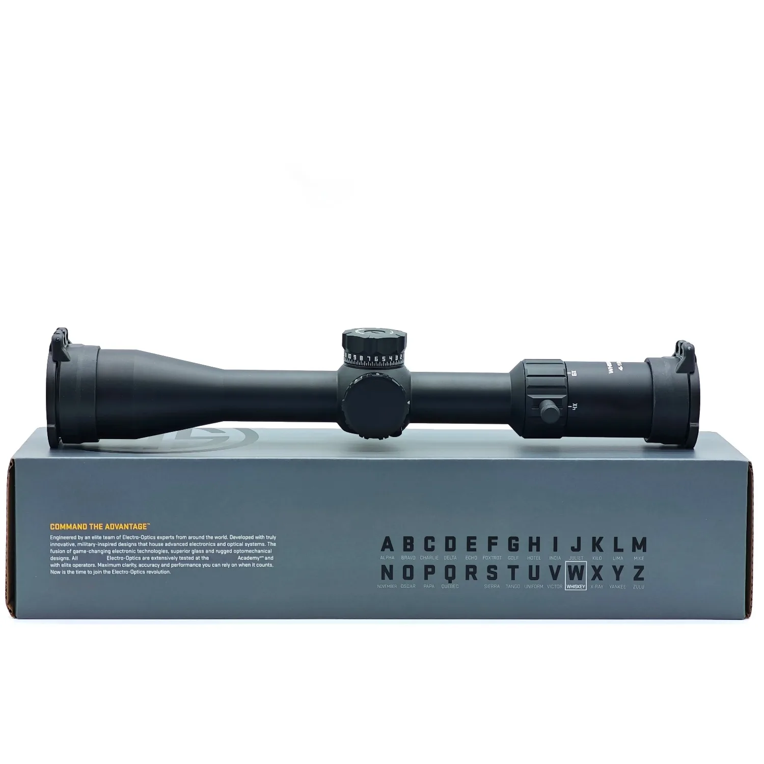 WHISKEY4 4-16x44mm FFP Riflescope: Primeiro avião focal óptico, função Zerostop, tubo de 30mm com tampas flip-back e alavanca de lançamento
