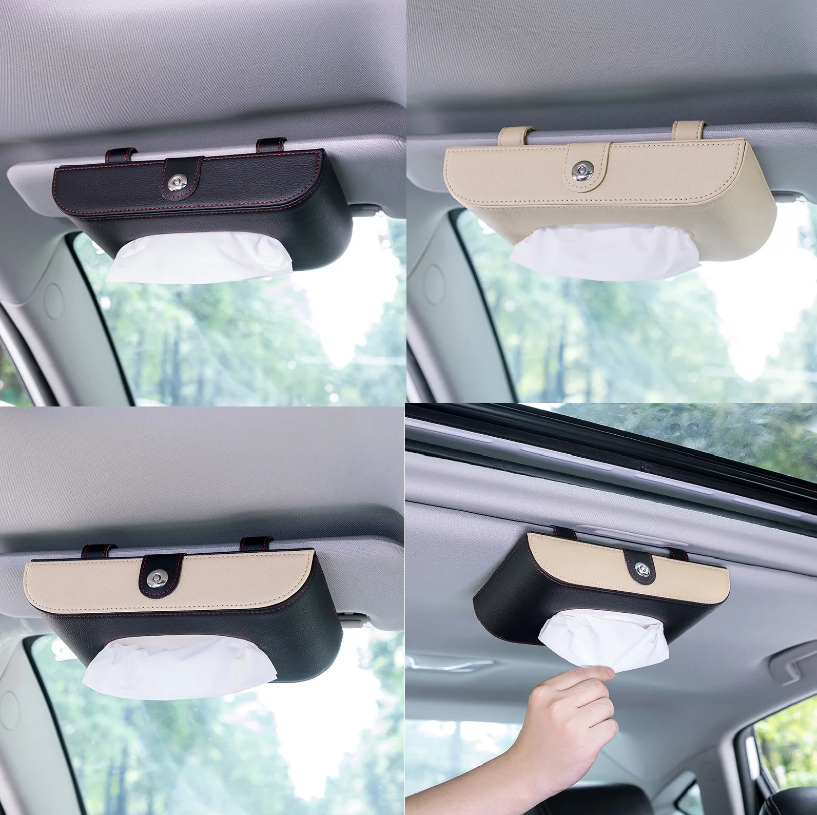 Universal Car PU Leather Tissue Box Cover Sun Visor Chair Back Hanging Type Car Tissue Box Armrest Box Towel Tissue Storage Case