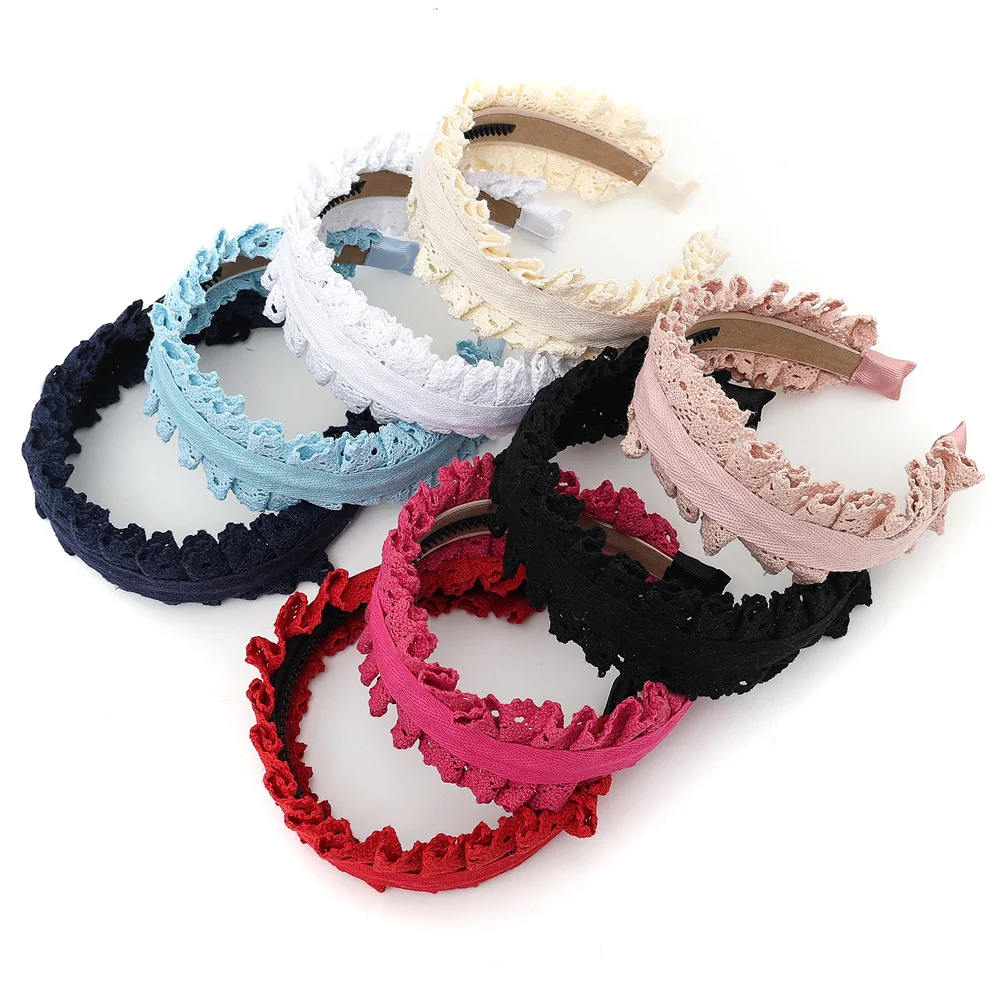 Lace Trim Pleated Hairband Lace bow Knot Hair Clip Elastic Hairband Women\'s Stylish Hair Accessories