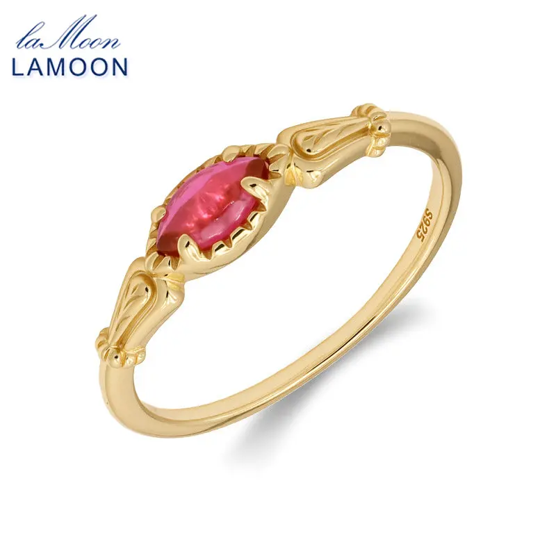 

LAMOON винтажное кольцо с синтетическим рубином и драгоценным камнем для женщин, простое элегантное кольцо из стерлингового серебра 925 пробы с позолотой, ювелирные изделия, подарок
