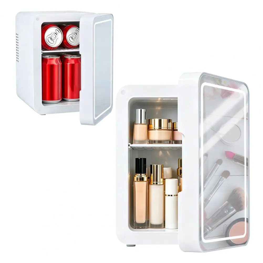 Dual Use 4L Skincare Mini Fridge LED Light Mirror 3 Brightness Cooling Heating Low Power Refrigerator Car Bedroom Office Dorm
