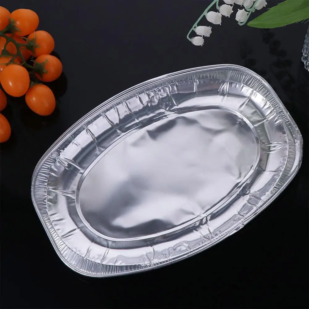 

10 Pcs Disposable Aluminum Foil Barbecue Plate Oval Thickened Grilled Fish Plate Not Easy To Deform Meals Pans Restaurant