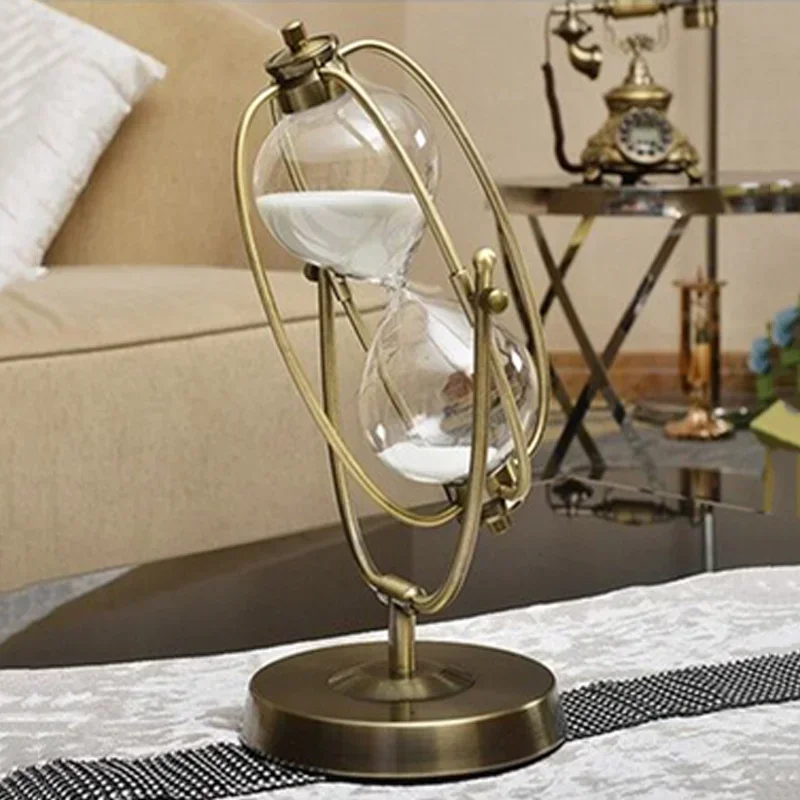 15/30/60 Minutes Northern Europe Vintage Brass Hourglass 360° Rotating Metal Sand Clock Antique Timer Home Decor Timekeeper Gift