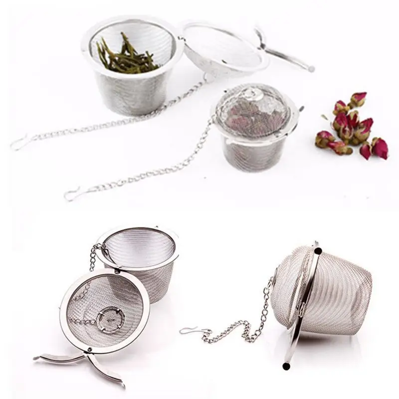 4 Sizes Durable Silver Reusable Stainless Mesh Herbal Ball Tea Spice Strainer Teakettle Locking Tea Filter Infuser Spice Tool