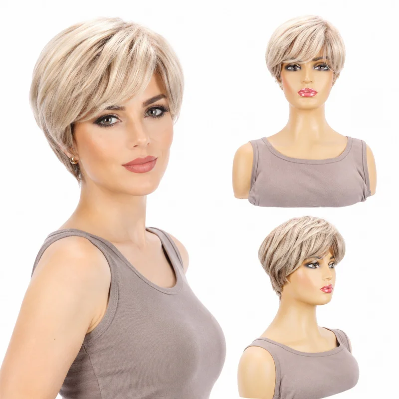 Fashionable Brown Side-Swept Short Straight Synthetic Wig for Women