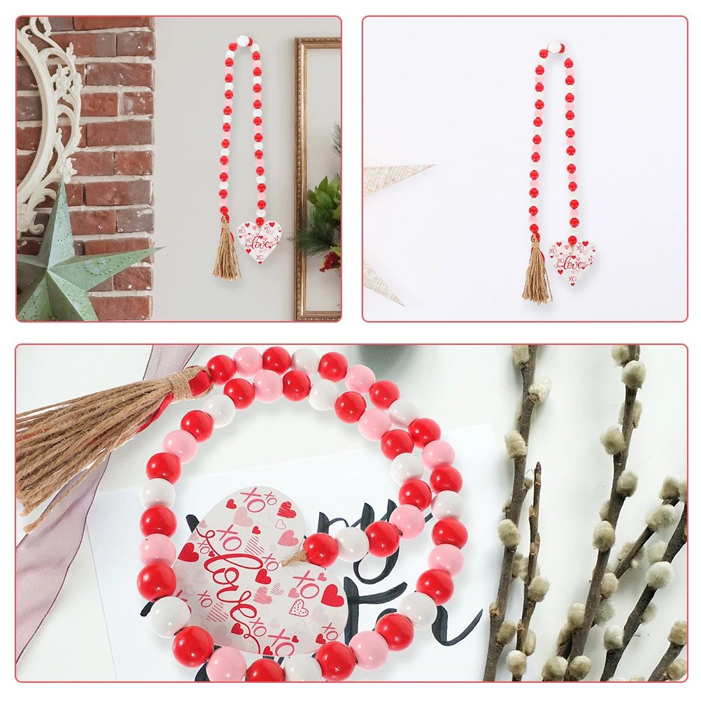 

2 Pcs Beads Wooden Hemp Rope Hanging String Decor Garland Valentine's Day Ornaments Garlands Baby
