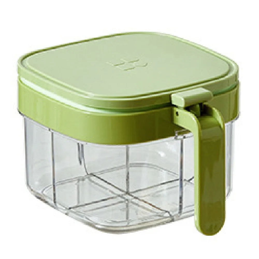 

Glass Sealed Seasoning Jar 4 Grids Leak-proof Sugar and Salt Container Transparent with Spoon Lid Kitchen Salt Box Home Cooking