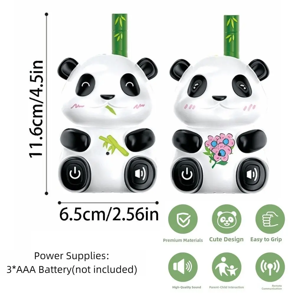 2 pçs panda crianças walkie talkie brinquedos transceptor dos desenhos animados portátil sem fio walkie-talkies com corda de pendurar alimentado por bateria