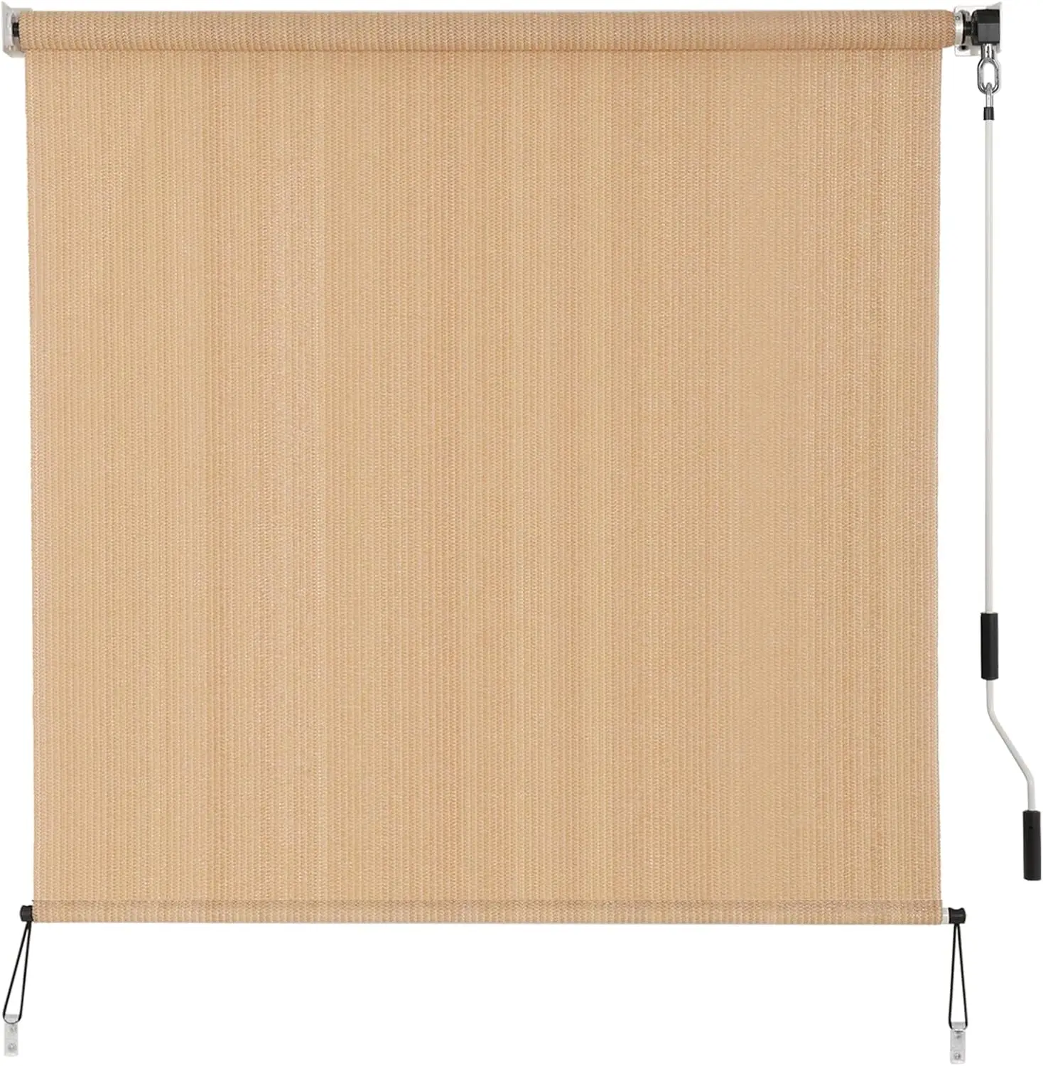 Outdoor Roller Shade 8x8 ft, Cordless Sunshade for Patio, 90% UV Block, Privacy Screen, Walnut