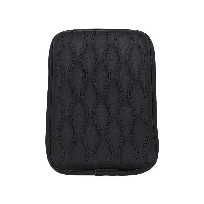 PU Leather Car Armrest Mat Center Console Wave Embroider Car Seat Box Protection Cushion Pillow Cover Protective Car Accessories