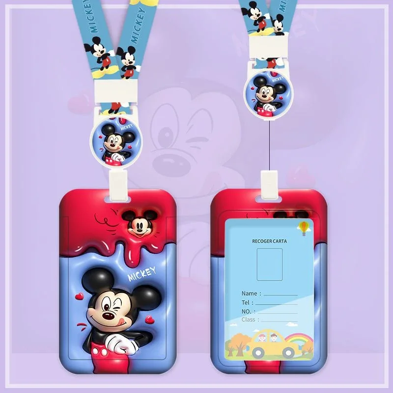 Disney Mickey Card Holders Boys and Girls Cartoon ABS Slide Cover Retractable Easy To Pull Out Waterproof Degaussing Card Bag