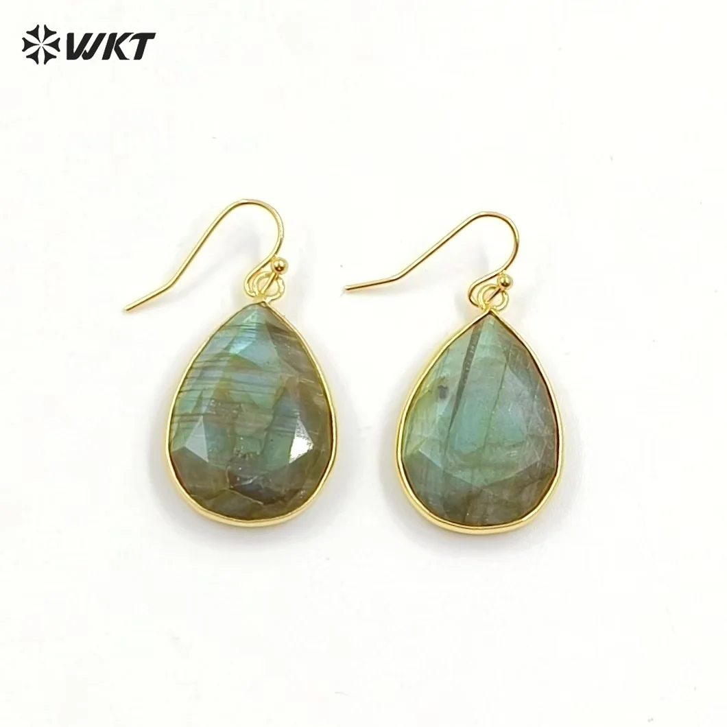 

WT-E189 Wholesale Big Teardrop Earrings For Women Fashion Gift Natural Labradorite Raw Stone Beautiful Designs