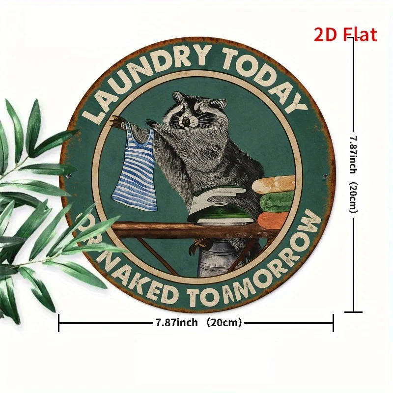 2D Flat, Vintage Raccoon Laundry Wall Decor Sign 