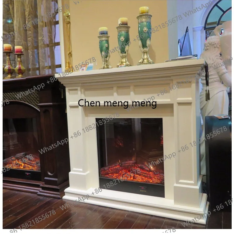Ivory white simple, European decorative cabinet, American solid wood mantel electric fireplace
