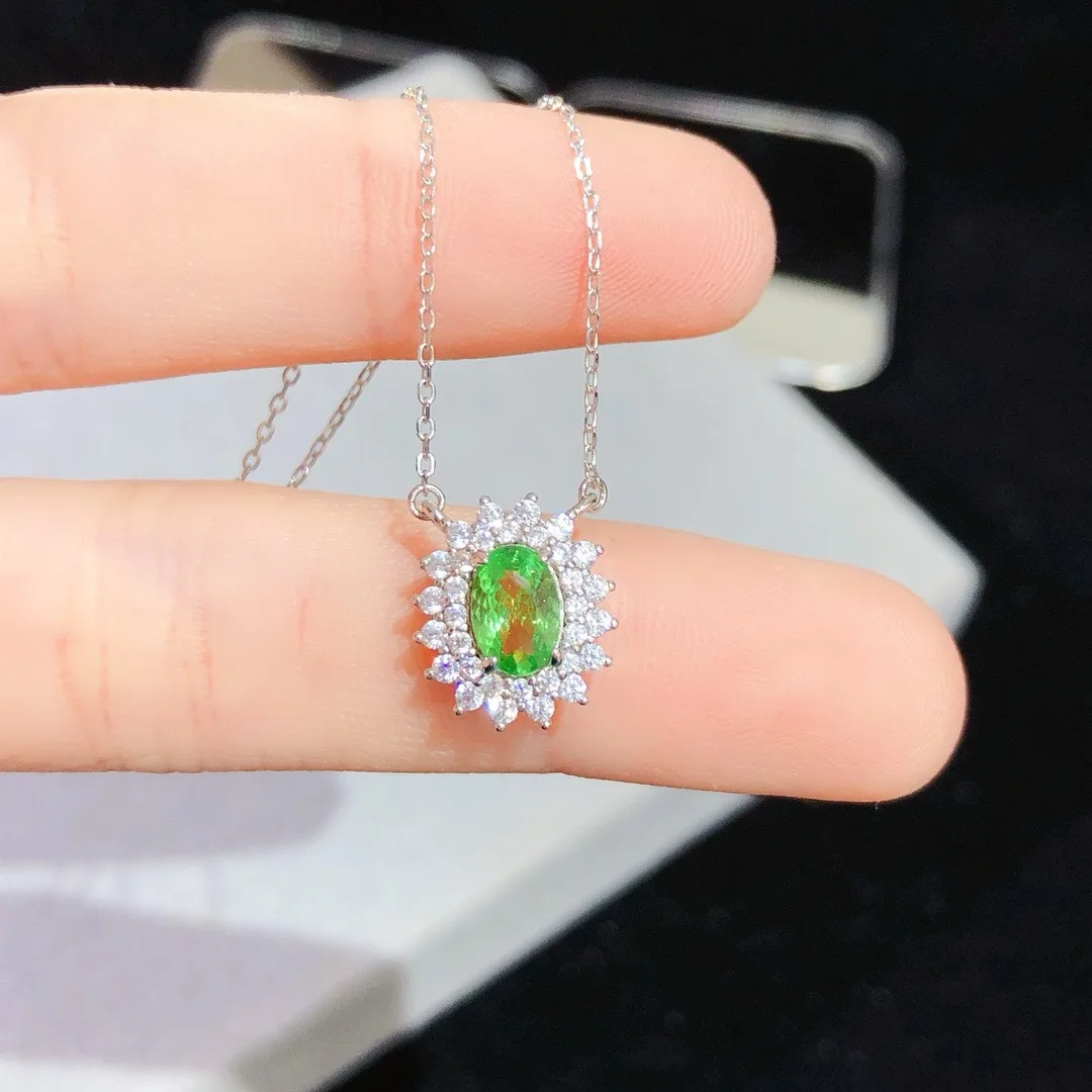 

Очень сверкающее ожерелье из натурального цаворита - драгоценный камень из стерлингового серебра 925 пробы, 5*7 мм, ювелирные изделия из центрального камня