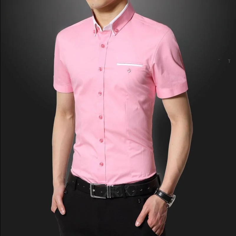 

Fashionable Handsome Summer Short Shirt Mens Slim Fit Short Sleeve Casual Pure Color Shirt Other Season Applicable ZYdVTzLY
