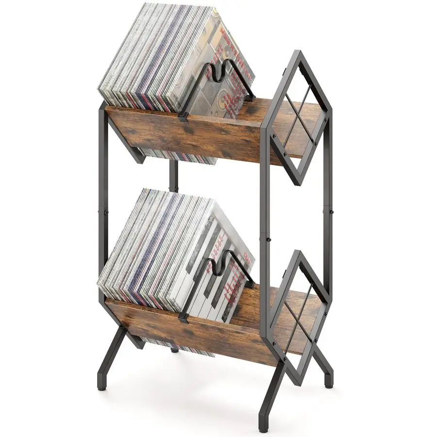 

Двухуровневая подставка для виниловых пластинок с разделителями, металлическая полка для хранения и демонстрации виниловых пластинок, винтажная, на 160-200 пластинок