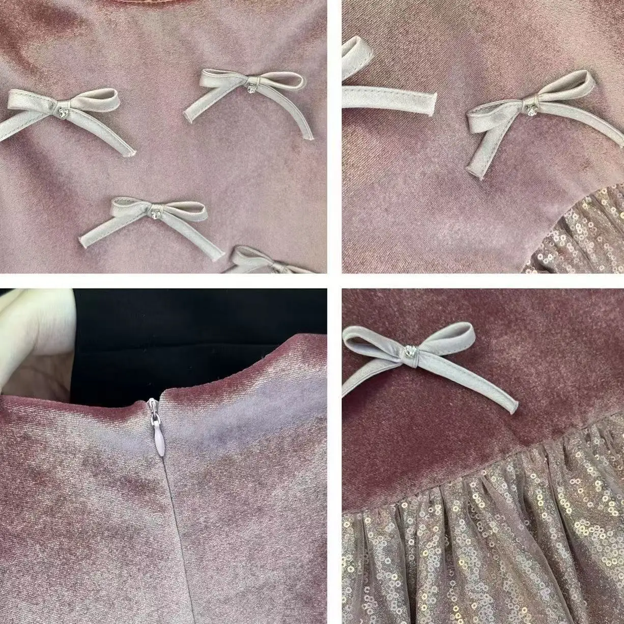 الخريف والشتاء الفتيات القوس مزين المخملية شبكة المرقعة الأزهار برعم بينافور فستان مبطنة بالصوف تول الأكمام 100-150 سنتيمتر #5