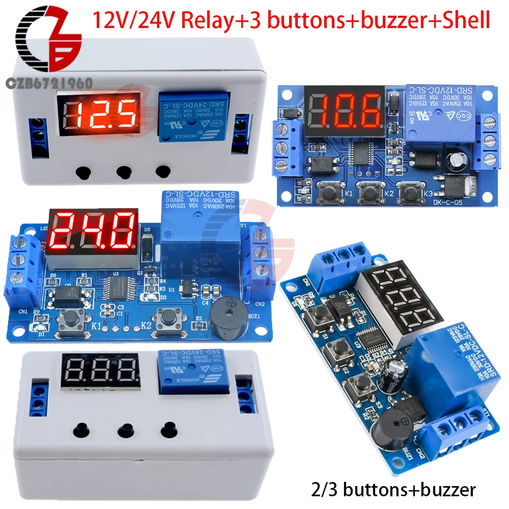 AliExpress Gaqqee DC 12V 24V Time Delay Relay LED Trigger Cycle Timer Delay Switch 3 Buttons Circuit Board Timing Control Module with Buzzer