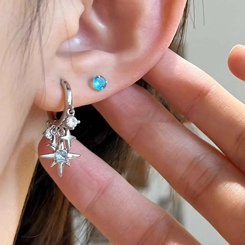 Y2K الأزرق الزركون ثمانية وأشار دلاية شكل نجمة أقراط للنساء فضية اللون ستار شرابة الأذن مشبك الحد الأدنى تصميم مجوهرات هدية #2