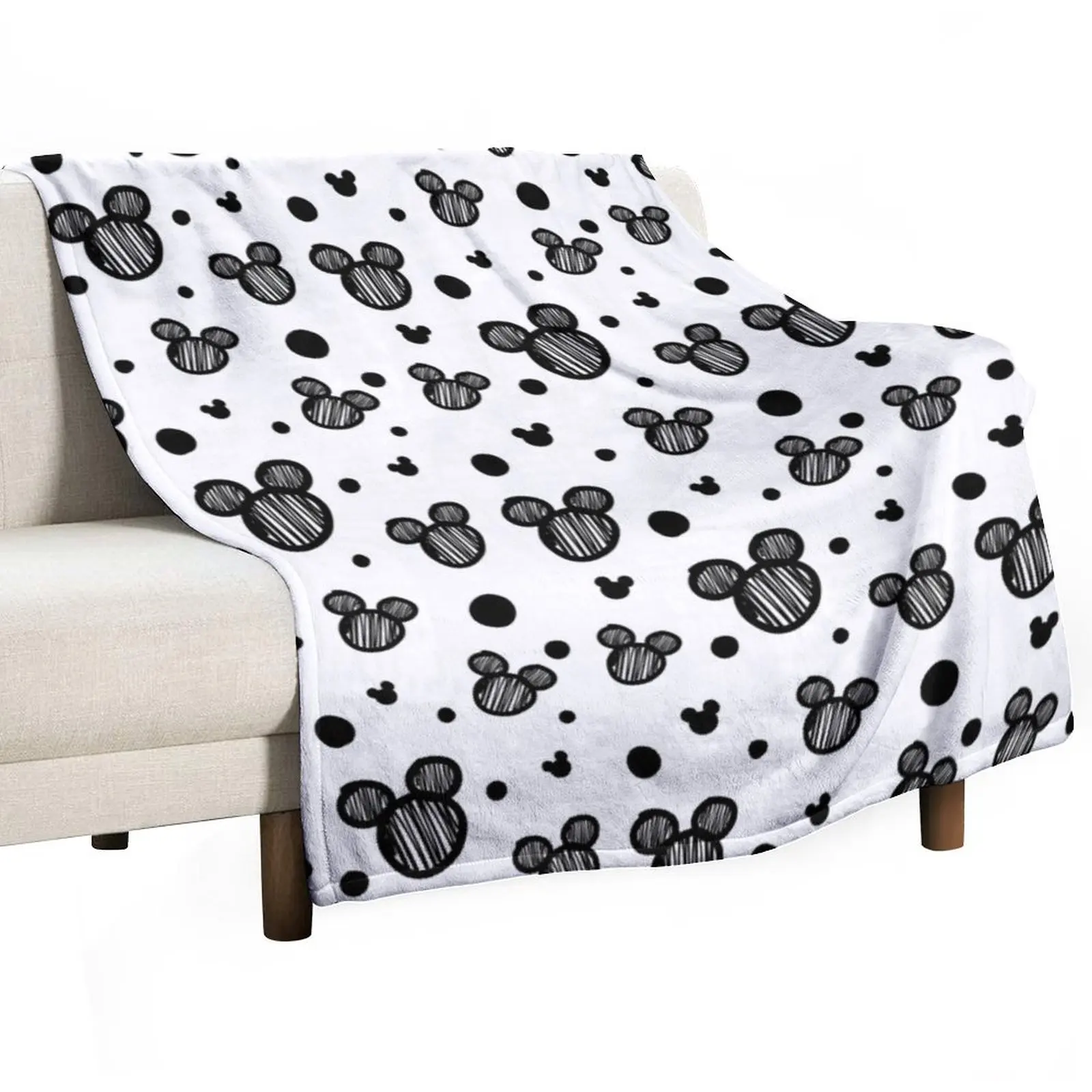 Black and white scribble dots / mouse heads Throw Blanket Soft Plaid Weighted Tourist Blankets