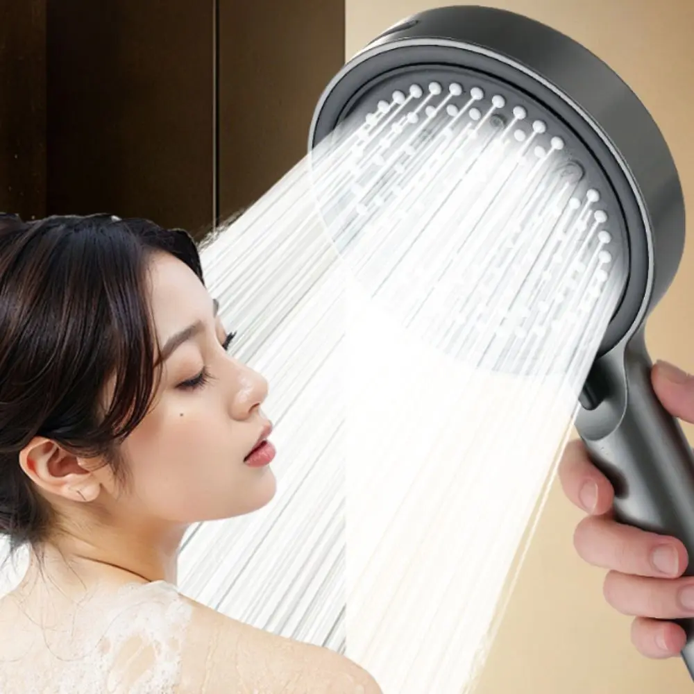 Big Panel Design Handheld Shower Head 7 Modes Pressure-Boosting Structure Massage Shower Head Flexible Silicone Nozzles