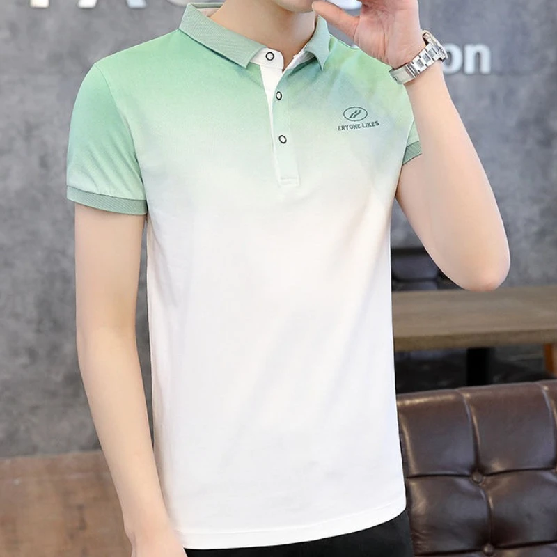 

Slim Fit Print Mens With Collar T-shirt 100℅ Cotton Short Sleeve Male Polo Shirts Smooth Fashion Ordinary Casual Top Wholesale
