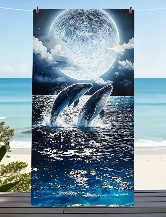 Moonlight Jellyfish Beach Towel, Microfiber Large Sand Free Quick Dry, Glowing Ocean Night Sky Design, Soft Absorbent