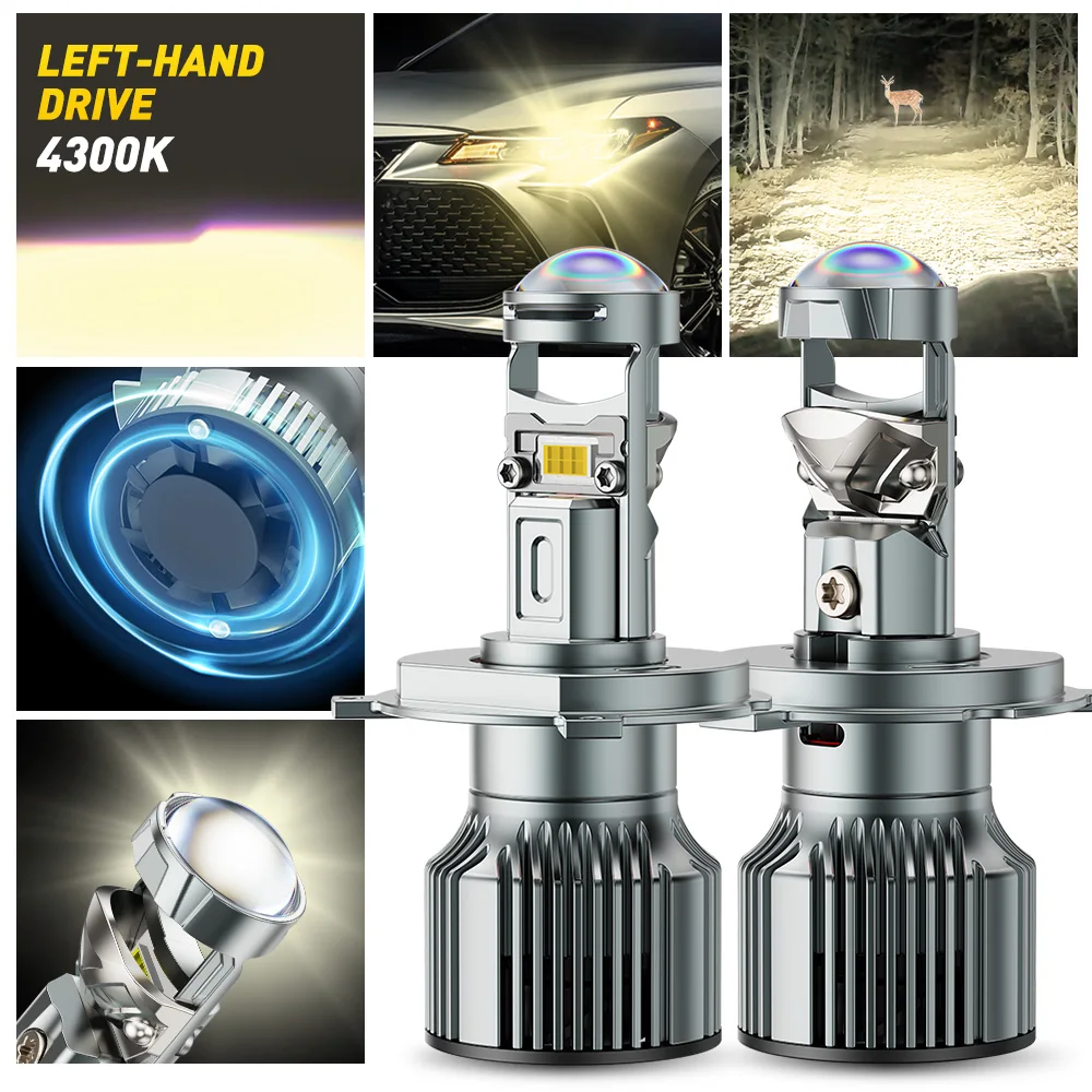

AUXITO Projector H4 LED Headlights 4300K Turbo Canbus Bulb 9003 HB2 High Low Beam Headlamp 12V LHD Mini Lens 110W 30000LM 2Pcs